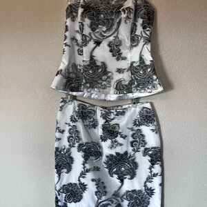 White House Black Market Black and White Floral Skirt Set